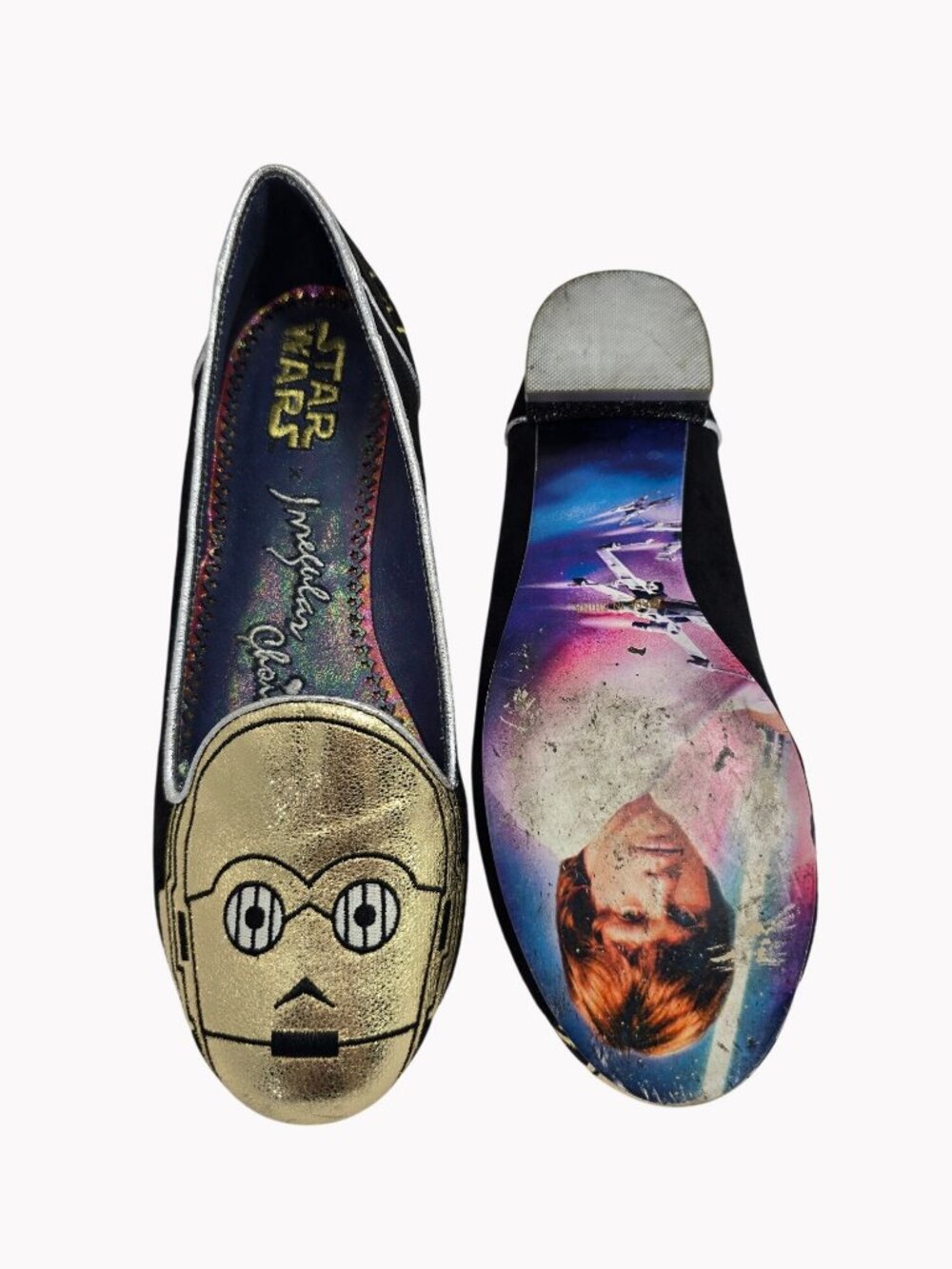 Irregular Choice Star Wars C-3PO Womens 9.5 Droid Flats Black Gold Metallic Shoe